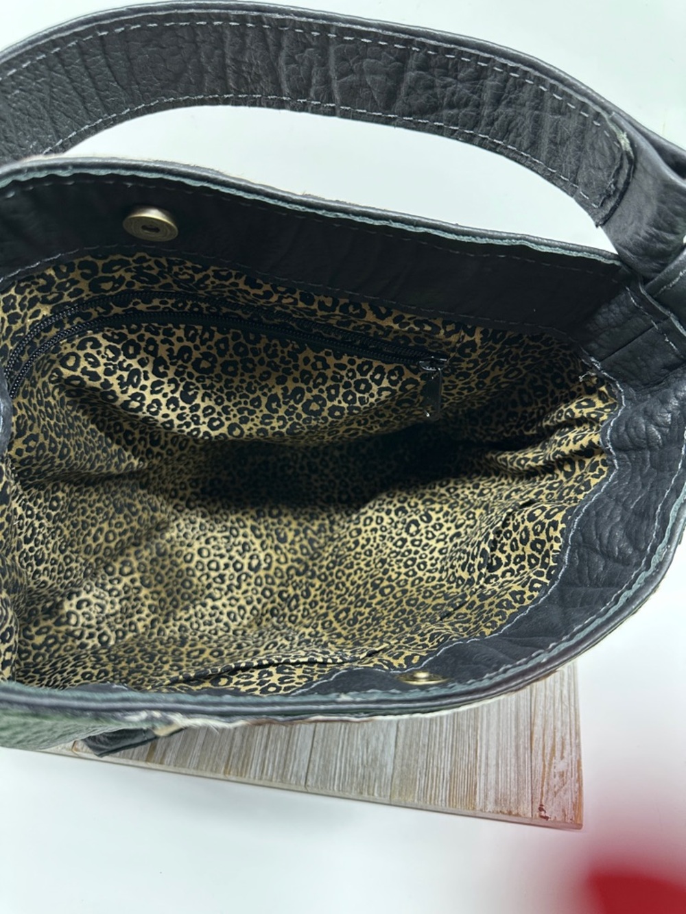 Black Zebra-Accent Leather Shoulder Bag - Picture 2 of 2